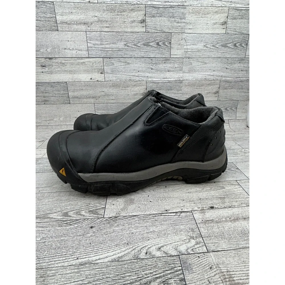 Keen Brixen Low Men 9.5 Black Leather Waterproof Insulated Slip On Shoes 1002268